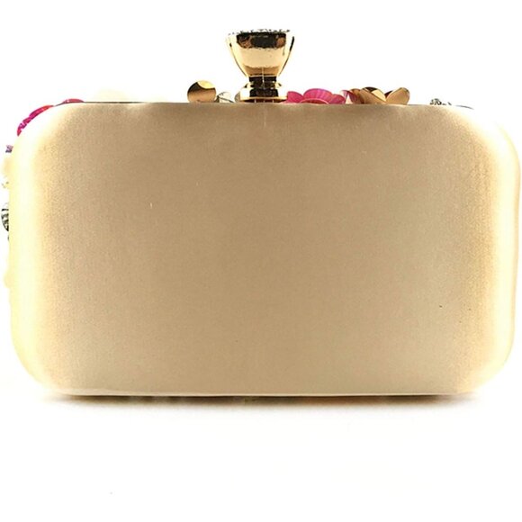 Women's Lanpet Wristlet Flower Clutches Evening Shoulder Chain Strap Gold Bag - Picture 2 of 6